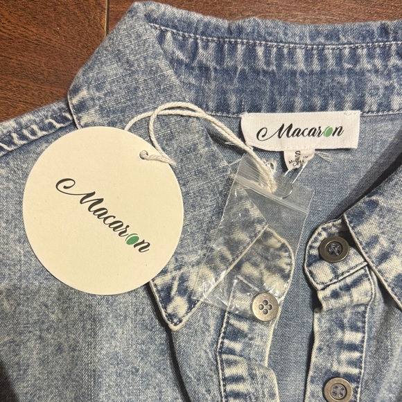 Acid Wash Denim Ruffle Button-Up Shirt - Picture 2 of 7